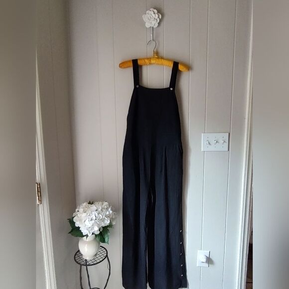 Black Wide-Leg Women's Summer Overalls - Picture 2 of 8